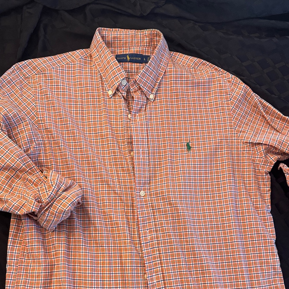 Polo by Ralph Lauren Men's Orange and White Check Shirt